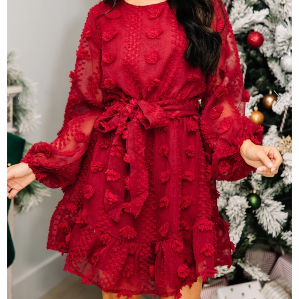 Boutique Red Pom Pom dress - Large